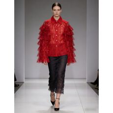 批发时尚褶皱叠层喇叭袖<b class='q'>设计</b>感翻领单排扣衬衫女新款宽松百搭气质上衣