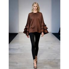 批发<b class='q'>欧美</b>衬衣女长袖宽松层叠荷叶边休闲气质女士上衣度假