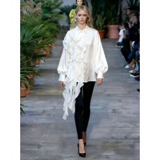 批发高级感小众别致荷叶边飘带拼接长袖缎面上衣女秋季宽松休闲衬衫潮