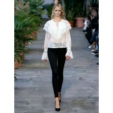 批发C式甜美宫廷风荷叶边拼接<b class='q'>喇叭袖</b>蕾丝上衣女秋季薄款外搭透视罩衫