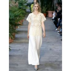 批发钩花<b class='q'>镂空</b>短袖衬衫女高级设计感重工蕾丝上衣外