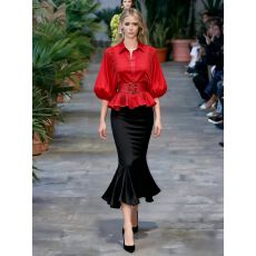 批发欧美上衣女ins设计感配腰带收腰圆领<b class='q'>灯笼袖</b>开衫<b class='q'>衬衣</b>洋气时髦<b class='q'>衬衫</b>