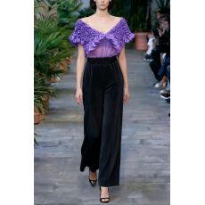 批发夏季新款韩版V领飞飞袖露背褶皱弹力<b class='q'>雪纺衫女</b>洋气收腰短款上衣潮