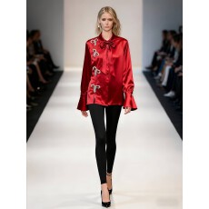 批发网红同款2026春季新<b class='q'>款</b><b class='q'>走</b><b class='q'>秀</b><b class='q'>款</b>重工蝴蝶结钻别针亮面缎面衬衫衬衣女