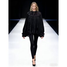 批发设计小众轻奢重工镶钻钉珠立领衬衫女减龄珠光薄纱拼接灯笼袖上衣