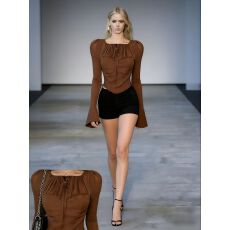 批发新款韩国东大门上衣绑带<b class='q'>长袖</b>t恤女修身性感打底上衣