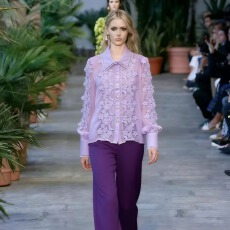 法式宫廷风重工钉珠翻领蕾丝拼接长袖单排扣衬衫女高级感网纱上衣