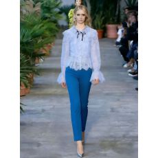 批发温柔风穿搭甜美蝴蝶结荷叶领喇叭袖衬衫女秋冬衬衣淑女打底衫上衣