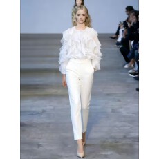 批发圆领<b class='q'>不规则</b>荷叶边扣衬衫女装单排设计边长袖<b class='q'>雪纺上衣</b>