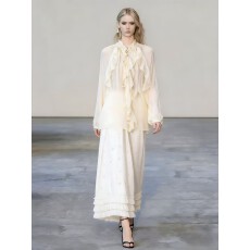 批发<b class='q'>不规则</b>荷叶边长袖衬衫女春季新款慵懒温柔风宽松休闲上衣