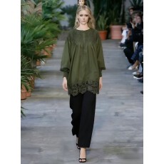 批发法式复古镂空蕾丝拼接衬衫女系带长袖宽松显瘦设计感上衣