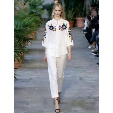 批发陈大腿 岛屿手记小众花朵刺绣系扣花边衬衫女百搭上衣