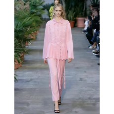 批发<b class='q'>欧美</b>风花边衬衫女长袖宽松流苏收腰显瘦气质百搭上衣2026早春微透