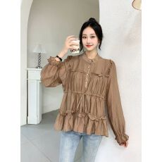 批发韩系褶皱木耳边雪纺衬衫女2026<b class='q'>春</b>季新款气质宽松显瘦洋气减龄上衣