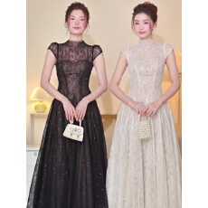 批发越南小众<b class='q'>品牌</b>SoVintage蕾丝亮片<b class='q'>连衣裙</b>法式优雅气质长款礼服