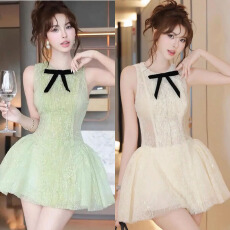 批发今年流行漂亮洋气刺绣<b class='q'>连衣裙</b>女夏季高级感气质名媛压褶修身小<b class='q'>礼服</b>