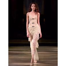 批发法式浪漫风复古V领蕾丝吊带仙女裙 蝴蝶结点缀氛围仙女风长裙