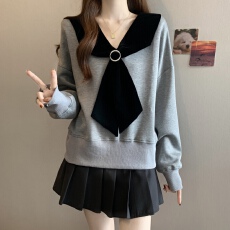 批发设计感小众胖MMv领<b class='q'>卫衣</b>女春秋2026 新款时尚洋气宽松休闲套头上衣