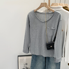 批发实拍图高级感V领内搭<b class='q'>打底</b>衫女2025新款今年流行爆款秋冬长袖T恤