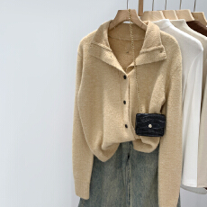 批发实拍图慵懒松弛感半高<b class='q'>圆领</b>羊毛毛衣外套女秋冬2025新款宽松上衣