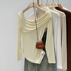 批发实拍图<b class='q'>莫代尔</b>不规则斜肩打底衫<b class='q'>T</b><b class='q'>恤</b>女秋冬2025新款修身显瘦上衣