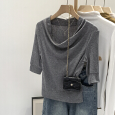 批发实拍图不撞款荡领五分<b class='q'>袖</b><b class='q'>T</b><b class='q'>恤</b>女秋季2025新款内搭打底衫单穿上衣