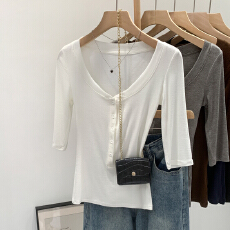 批发实拍图莱赛尔天丝五分<b class='q'>袖</b><b class='q'>T</b><b class='q'>恤</b>女秋冬2025新款内搭打底衫修身上衣