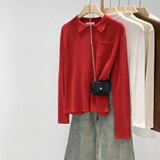 批发<b class='q'>实拍</b>图老钱风穿搭翻领内搭打底针织衫女冬季2025新款宽松小上衣