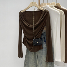 批发<b class='q'>实拍</b>图粉色一字肩打底衫T恤女秋冬2025新款内搭可外穿高级感上衣