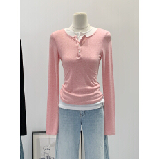 批发实拍图莱赛尔天丝羊毛亨利领打底衫T恤女秋冬显瘦内搭假两件上衣