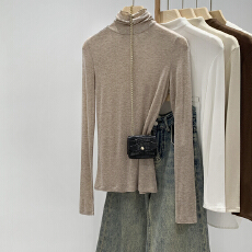 批发实拍图莱赛尔天丝羊毛半高领打底衫女<b class='q'>秋</b>2025新款爆款修身内搭T恤