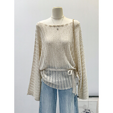 批发实拍图慵懒高级感<b class='q'>镂空</b>一字肩<b class='q'>针织</b><b class='q'>罩衫</b>女秋冬2025新款韩系露肩上衣