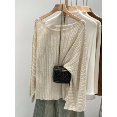 批发实拍图慵懒高级感<b class='q'>镂空</b>一字肩<b class='q'>针织</b><b class='q'>罩衫</b>女秋冬2025新款韩系露肩上衣