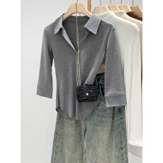 批发实拍图高级感五分<b class='q'>袖</b>翻领<b class='q'>T</b><b class='q'>恤</b>女春2026新款修身显瘦中<b class='q'>袖</b>POLO衫上衣