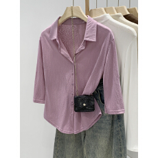 批发实拍图衬衫翻领可调节<b class='q'>袖</b>口五分<b class='q'>袖</b><b class='q'>T</b><b class='q'>恤</b>女早春2026新款POLO衫小上衣