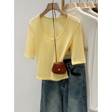 批发实拍图黄色五分袖T恤女夏2026新款今年流行爆款漂亮绝美<b class='q'>中袖</b>上衣