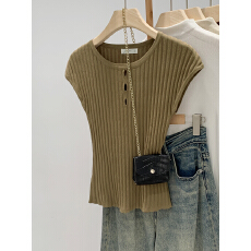 批发实拍图老钱风无袖圆领针织<b class='q'>衫</b>女夏季2026新款修身显瘦镂头薄款上衣