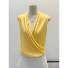 批发实拍图莱赛尔天丝黄色褶皱V领法式无袖<b class='q'>背心女</b>夏新款针织衫上衣