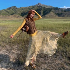 批发2025新款绝美巨好看的不规则复古格纹木耳变半身长裙高腰a字裙女