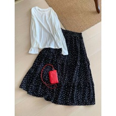 批发黑色复古碎花半身<b class='q'>裙</b>女秋季新款高腰a字<b class='q'>伞</b><b class='q'>裙</b>梨型身材遮胯蛋糕长<b class='q'>裙</b>