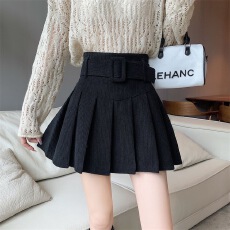 批发设计感复古学院风百褶<b class='q'>裙</b>秋冬新款百搭送腰带<b class='q'>半身裙</b>垂感显瘦a<b class='q'>字</b><b class='q'>裙</b>