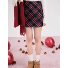 批发复古拼色格子短裙秋<b class='q'>冬</b>新款高腰通勤显瘦a字半身裙小个子百搭