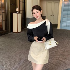 批发法式优雅气质雪纺衬衫<b class='q'>女</b>秋季新款设计感撞色高级宽松百搭上衣小衫