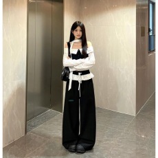 批发一字肩波点拼接长袖衬衫上衣套<b class='q'>装</b><b class='q'>女</b>夏季高腰花边拼接阔腿裤<b class='q'>三件</b>套