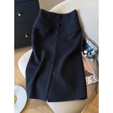 批发秋季流行风格西装呢高腰<b class='q'>包臀</b>直筒裙中长款黑色轻奢气质半身裙显瘦