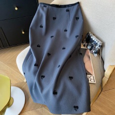 批发秋季流行风格蓝色西装<b class='q'>职业</b>半裙设计感小众法式复古时尚印花直筒裙