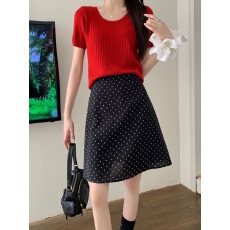 批发法式复古高腰波点半身裙2024夏季新款胖mm显瘦A字裙<b class='q'>雪纺</b>百搭中裙
