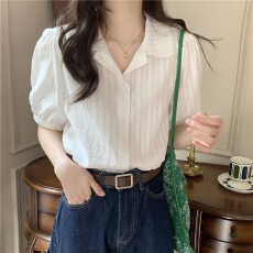 纯棉法式小众上衣短袖衬衫新款复古蕾丝花边气质别致上衣夏季衬衫