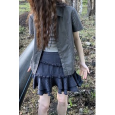 批发清新甜美miu系风格子花边蛋糕裙a字版显瘦格子半身裙女安全裤短裙