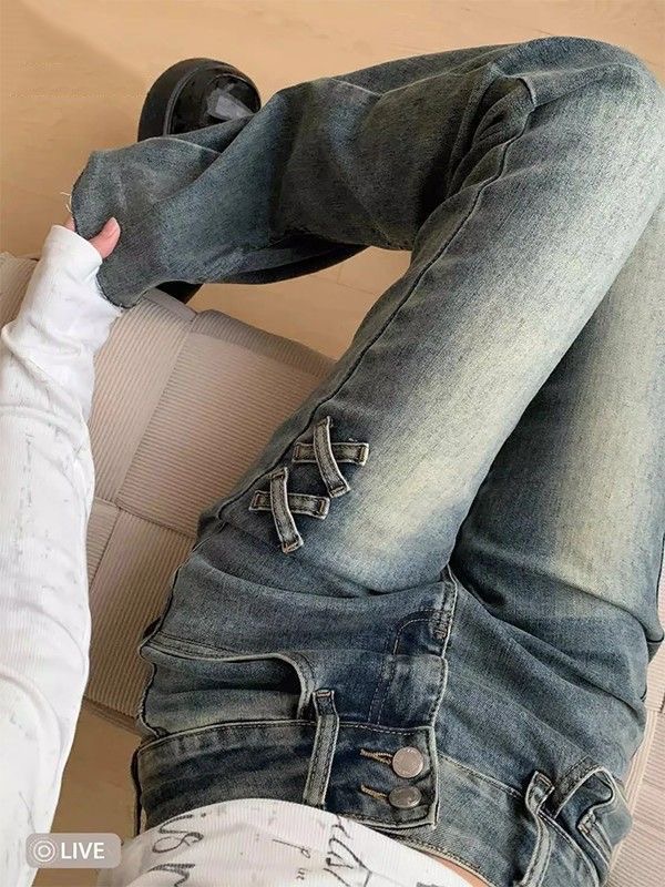 아메리칸 레트로 작은 키 하이웨이스트 부츠컷 청바지 여성 봄 가을 새로운 몸매 가꾸기 슬림해 보이는 신축성 호스 슈 나팔 바지